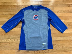 Nike Pro Combat Dri-Fit Chicago Cubs Mens Sz L Blue Ringer Fitted Active Top - Picture 1 of 4