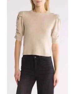 NEW, Frame Ruched Sleeve Cashmere-Wool Sweater in beige size S #S7807 - Picture 1 of 6