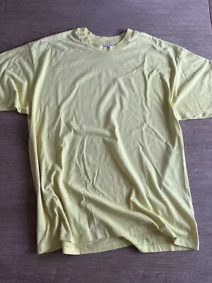 CAMISETA DE COLECCIÓN HANES AMARILLA EN BLANCO PUNTADA ÚNICA XL 5050 EE. UU. AÑOS 80 90 TRIPULACIÓN CINCUENTA Foto 1 de 4