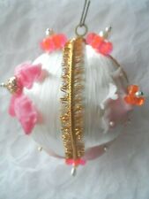 Handmade Christmas - BALL COVERED w/NEON BEADS, PEARLS, PINK FLOWER PETALS