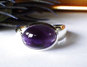 SCHMUCK-STCK RING 925 SILBER Amethyst hochglanzpoliert 19 59 Cabochon  - Bild 1 von 3