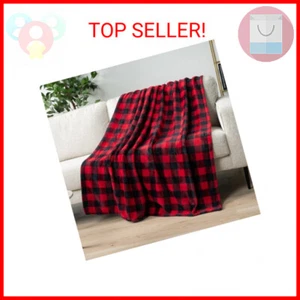 PAVILIA Black and Red Buffalo Plaid Fleece Throw Blanket for Couch, Soft Checker - Picture 1 of 2