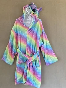 Unicorn girls multicolored pink w/stars long sleeve terry robe with belt Sz 10 - Picture 1 of 5