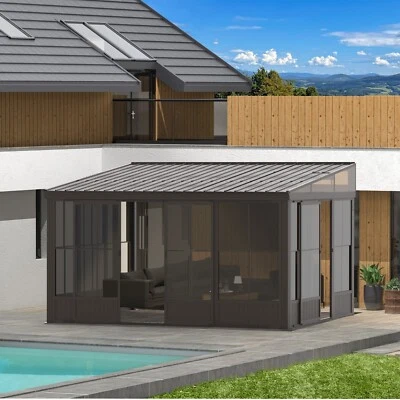 Domi 12'x14' Sunroom, Gazebo Solarium Montado en la Pared con Pantalla Móvil y Puerta Revestible Foto 1 de 4