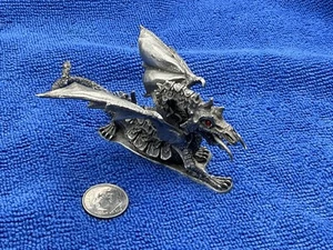 TSR RAL PARTHA FINE PEWTER WINGED ANGRY DRAGON, Amazing Detail 4” Long 1987 Rare - Picture 1 of 16