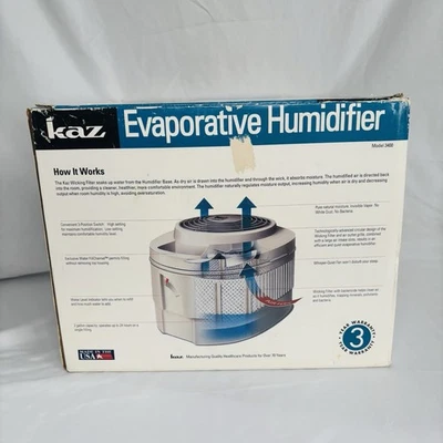 Humidificador evaporativo Kaz 3400 2,0 galones PROBADO con caja HECHO EN EE. UU. Foto 1 de 4