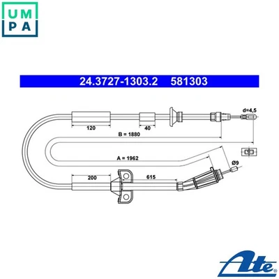 CABLE PULL PARKING BRAKE 24.3727-1303.2 FOR VOLVO V70/Mk/II B 5204 T5 2.0L 5cyl - Image 1 of 4