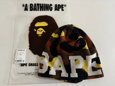 Auténtico un mono de baño bape 1er camuflaje bape logo gorra tejida gorro naranja nuevo Foto 1 de 4