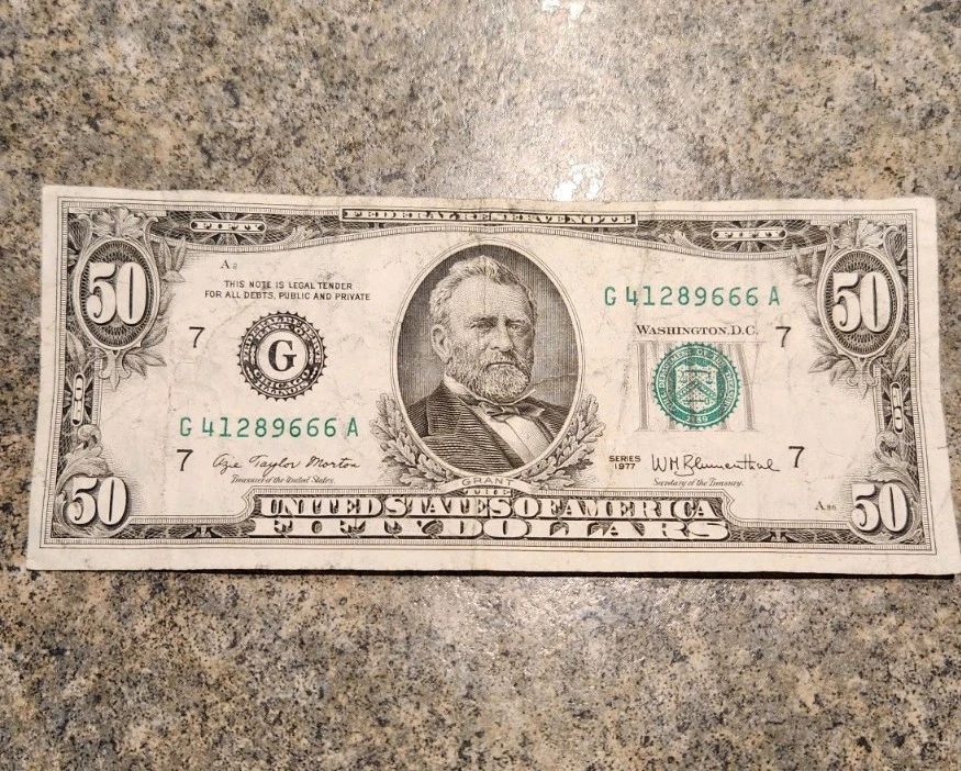 1977 $50 Dollar Bill 666 Numbers - Image 1 of 4