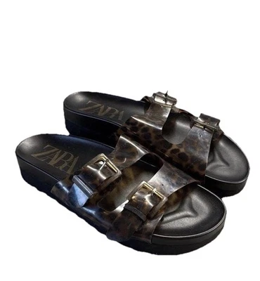 Sandalias cómodas Zara talla 41 para mujer plataforma deslizables marrón hebilla tortuga” Foto 1 de 4