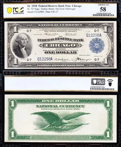 Amazing Crisp HIGH GRADE 1918 $1 Chicago FRBN Note! PCGS 58! FREE SHIPPING! 2298 - Picture 1 of 3