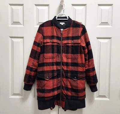 Vestido Chaqueta L. L. Bean Signature Rojo Negro Gamuza Largo Bombardero Cremallera Completa Talla XS Foto 1 de 4