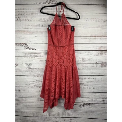 Parker Dress Women's Large Red Halter Lace Tiered Midi Boho Summer Party Elegant - Image 1 of 4