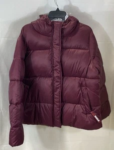 Pink Womens Maroon Solid Marshmallow Puffer Hooded Jacket Large NWT - Picture 1 of 3