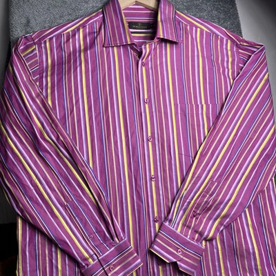 CAMISA DE VESTIR BUGATCHI UOMO CASUAL PARA HOMBRE TALLA S púrpura azul multicolor a rayas nueva sin etiquetas Foto 1 de 4