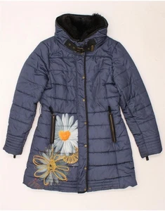 DESIGUAL Womens Padded Coat EU 40 Medium Blue Floral Polyester BY30 - Picture 1 of 3