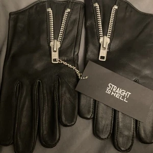 Straight to Hell - black, leather, zip gloves size medium new with tags - Picture 1 of 8