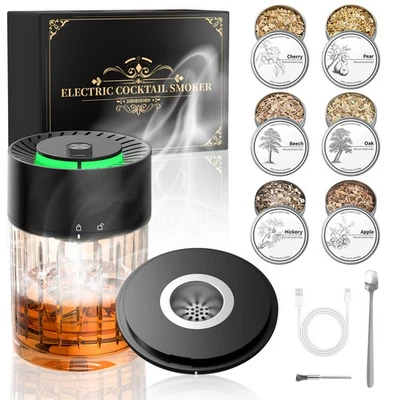 Kit de ahumador de whisky eléctrico con 6 astillas de madera, para cócteles, whisky, bourbon Foto 1 de 4