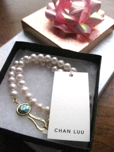 Chan Luu Necklace Pearl Creamy White & Gold Large Abalone Odyssey Logo Hook NWT - Picture 1 of 11