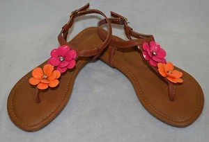 Sonoma Girl's Ragdoll Cognac/Multi Embellished Floral Sandals - Size 5 NWB - Imagen 1 de 7