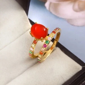 925 Sterling Silver Natural Carnelian Gemstone Engagement Ring Dainty Ring - Picture 1 of 6