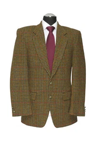 Harris Tweed Men's Jacket Suit 90 Green Olive Checked Single Row 2-Knopf Mint - Picture 1 of 5