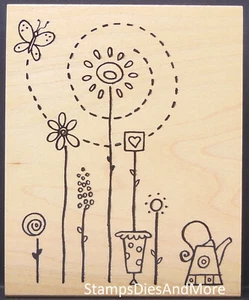Great Impressions BUTTERFLY FLOWERS Scrapbook Background Wood Mount Rubber Stamp - Imagen 1 de 2