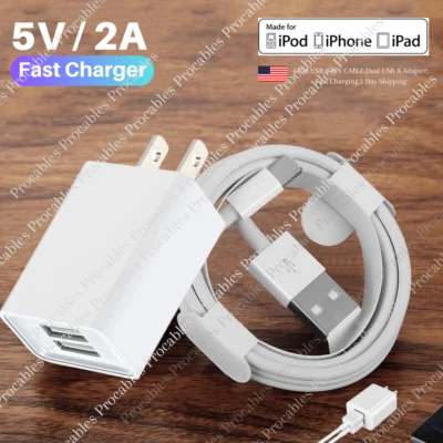 Fast Charger For iPhone 14 13 12 11 8 7 6 XS X Dual Port USB Power Adapter Cable - Image 1 of 4