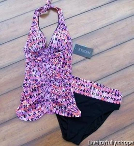 PROFILE ~ New! NWT Sz 6 ~ Mosaic Tankini HALTER Fold Over Bathing Suit Swimsuit - Picture 1 of 3