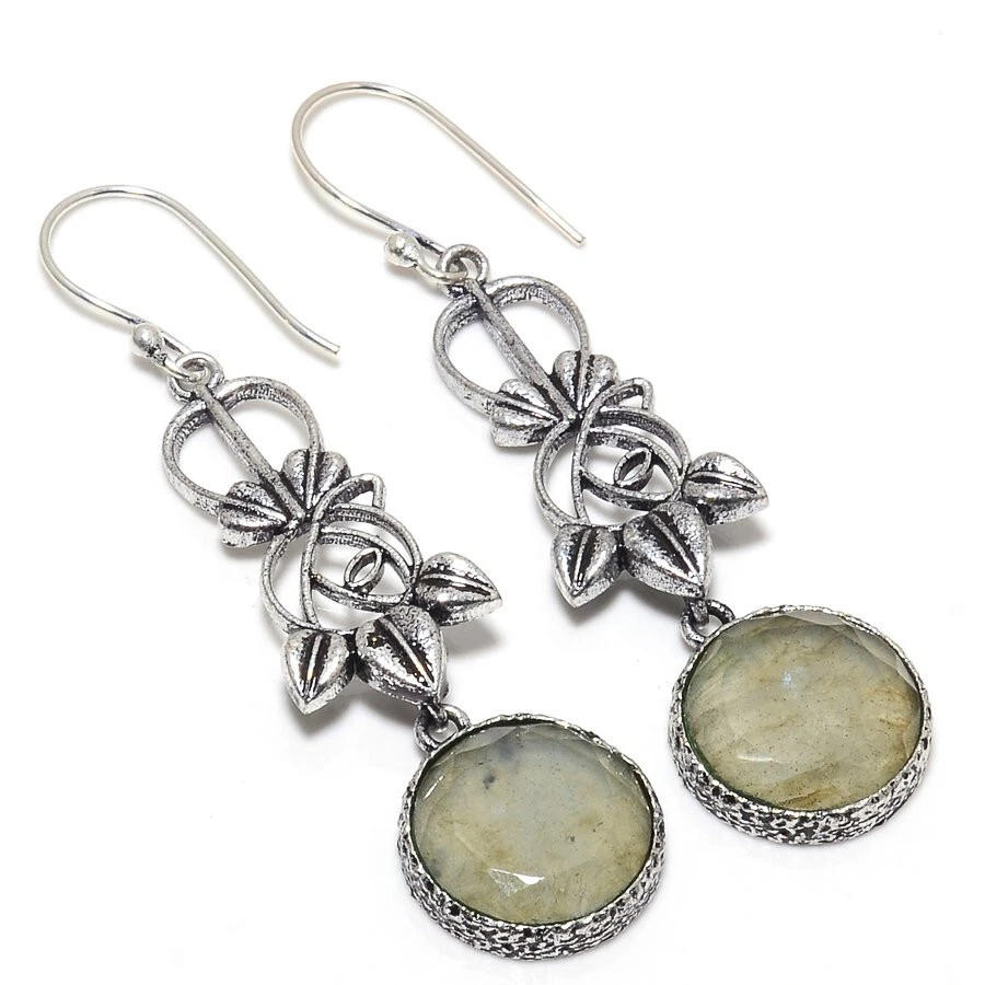 Golden Rutile Quartz Gemstone Silver Plated Earrings Jewelry 3" - Image 1 of 1