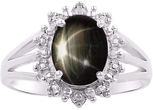 8x10mm Oval Lab created Women's Black Star Sapphire Ring 925 Sterling Silver - Picture 1 of 2