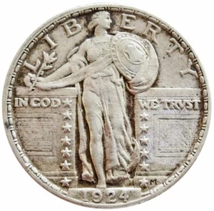 1924 SILVER UNITED STATES STANDING LIBERTY QUARTER 25C AU CONDITION - Picture 1 of 2