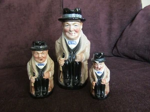 Juego de 3 tazas, jarras, jarra de porcelana Royal Doulton Winston Churchill de colección - Imagen 1 de 7