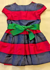 RALPH LAUREN Baby Girl Striped Sa T-SHIRTN Dress Green Bow (231) - Picture 1 of 4