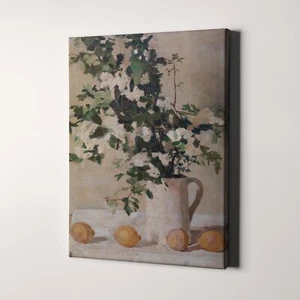 Flowers & Lemons Still Life Vintage Old Paintings Kitchen Canvas Print Wall Art - Picture 1 of 5
