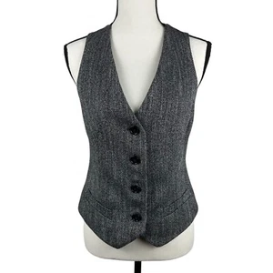 Express Women’s Vest Size 8 Black Floral Back Lace Sleeveless Button Up V Neck - Picture 1 of 10