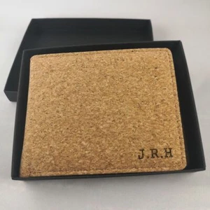 Cork Vegan Engraved Wallet Personalised + GIFT BOX Dad Grandad Mens leather - Picture 1 of 11