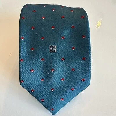 Corbata para hombre GIVENCHY MONSIEUR verde azulado rojo patrón geométrico 100 % seda 3" x 57" Foto 1 de 3