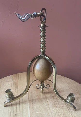 Mid c20th Ceiling Lantern 3 Branch Gilt Metal H39cm Cover