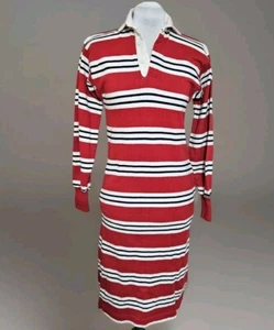 Lands End Vintage 80s Multicolor Striped Rugby Cotton Dress Womens Size Small - Picture 1 of 14
