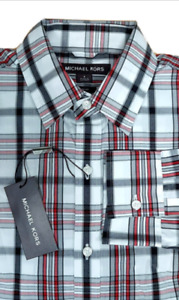 $98 Michael Kors Men's Slim-Fit Stretch Plaid Dress Shirt Cotton Multicolor - S