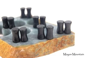 NATURAL UNTREATED BLACK JADEITE JADE GAUGES PLUGS SADDLE GUATEMALAN 2 G 6mm 2G - Picture 1 of 4