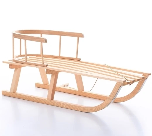 Holzschlitten mit Rückenlehne 38cm Schlitten aus Holz + Gratis Zugseil und Bob - Bild 1 von 1