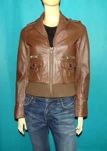 Jacket MOUSSY Brown Leather Size 36 Fr - Picture 1 of 6