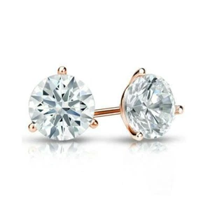 18K Solid Rose Gold 4CT Round Brilliant Cut Martini Screw Back Stud Earrings - Picture 1 of 1