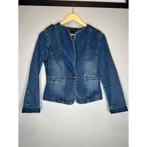 Vintage Yizhilanka size LARGE blazer jean jacket coat denim blue button y2k - Picture 1 of 6