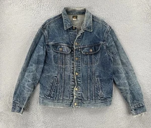 Vtg Lee Riders M.R. Adult Medium PATD-153438 Made In USA Distressed Denim Jacket - Picture 1 of 24