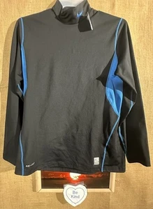 Nike Pro Combat Dri-Fit Fitted men’s L black blue-striped pull on long sleeve sh - Picture 1 of 5