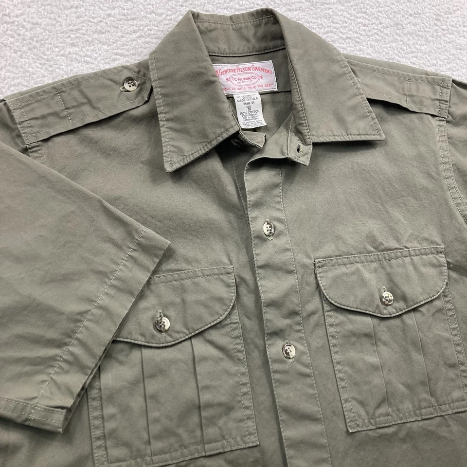 Vintage CC Filson Safari Shirt Mens Size 38 Drab Short Sleeve Style 54 USA Made - Image 1 of 4