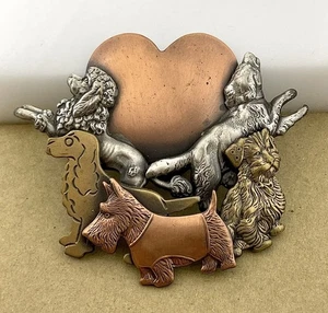 Dog Brooch K&T Signed Vintage Multi-Tone Metal Puppy Pin Animal Lover Gift - Picture 1 of 7